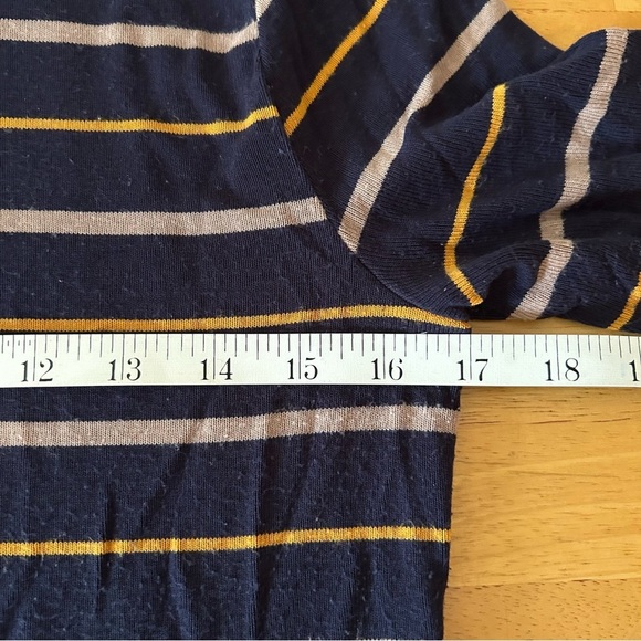 ANN TAYLOR Mock Neck Navy Striped Elbow Sleeve Top - Picture 7 of 9
